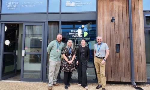 Gen Kitchen MP with Wellingborough campus team outside the campus building